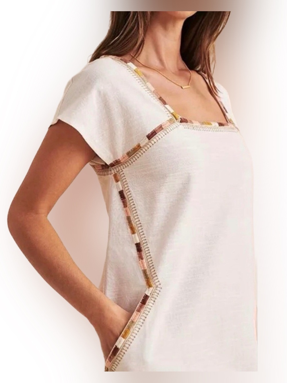 FAHERTY Embroidered Organic Cotton Relaxed Jetty Dress White Sz M NWT